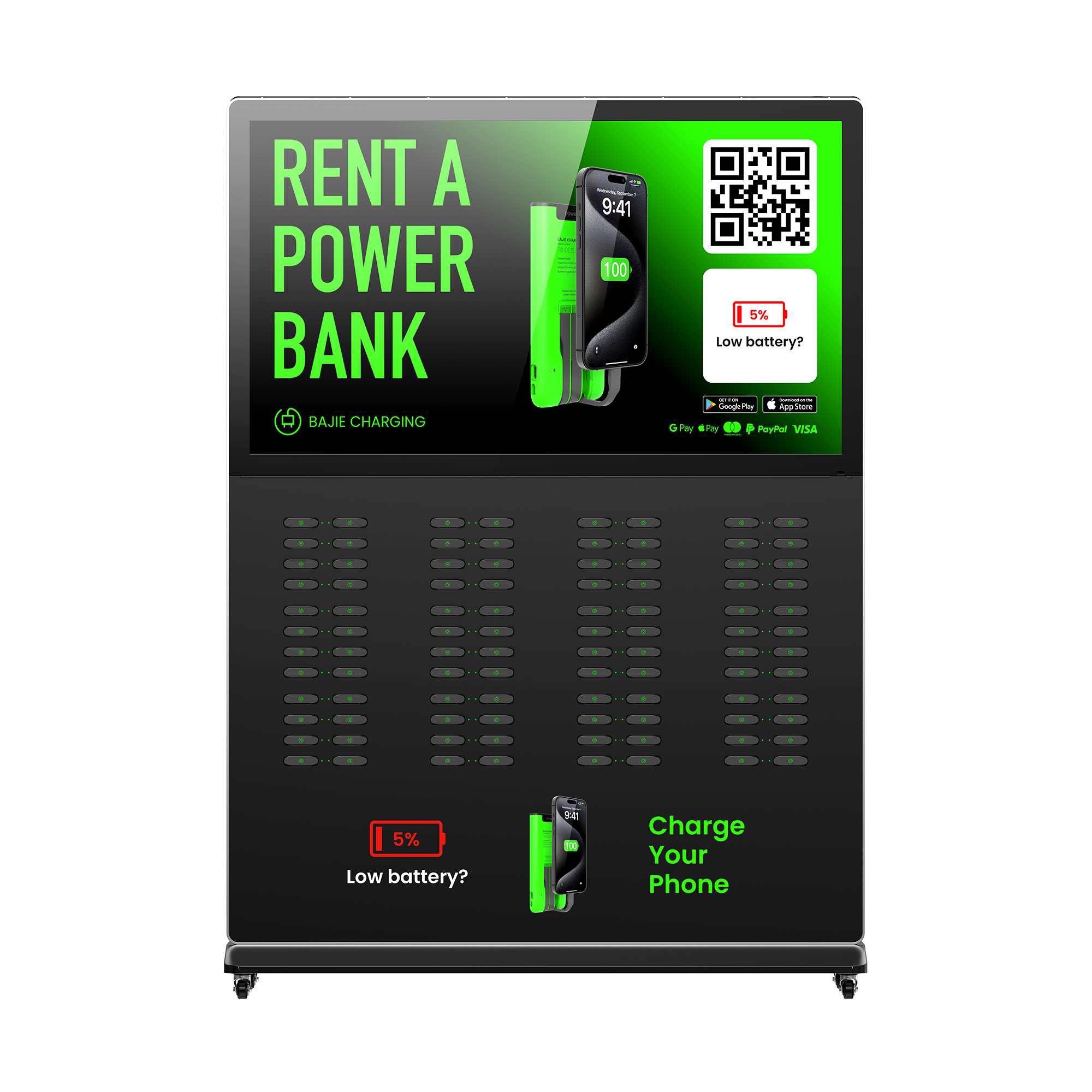 With advertising screen, suitable for places with high traffic , suchas shopping malls, museums.