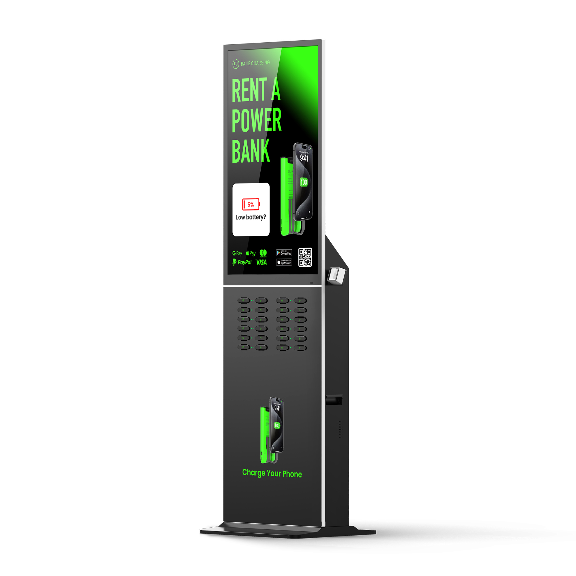 with advertising screen, pos reader,suitable for places with high traffic , suchas shopping malls, museums.