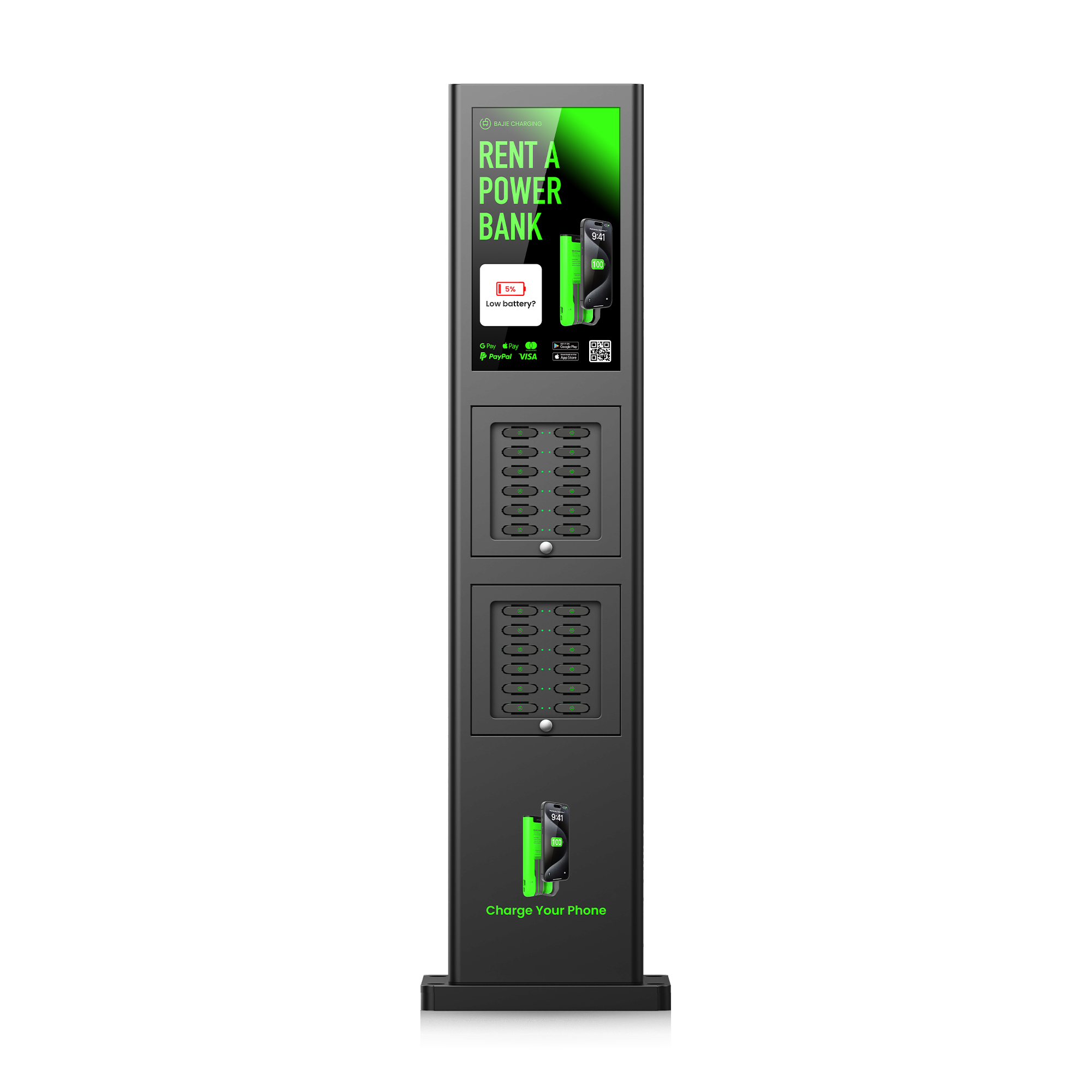 With advertising screen, suitable for places with high traffic, such as shopping malls, museums.