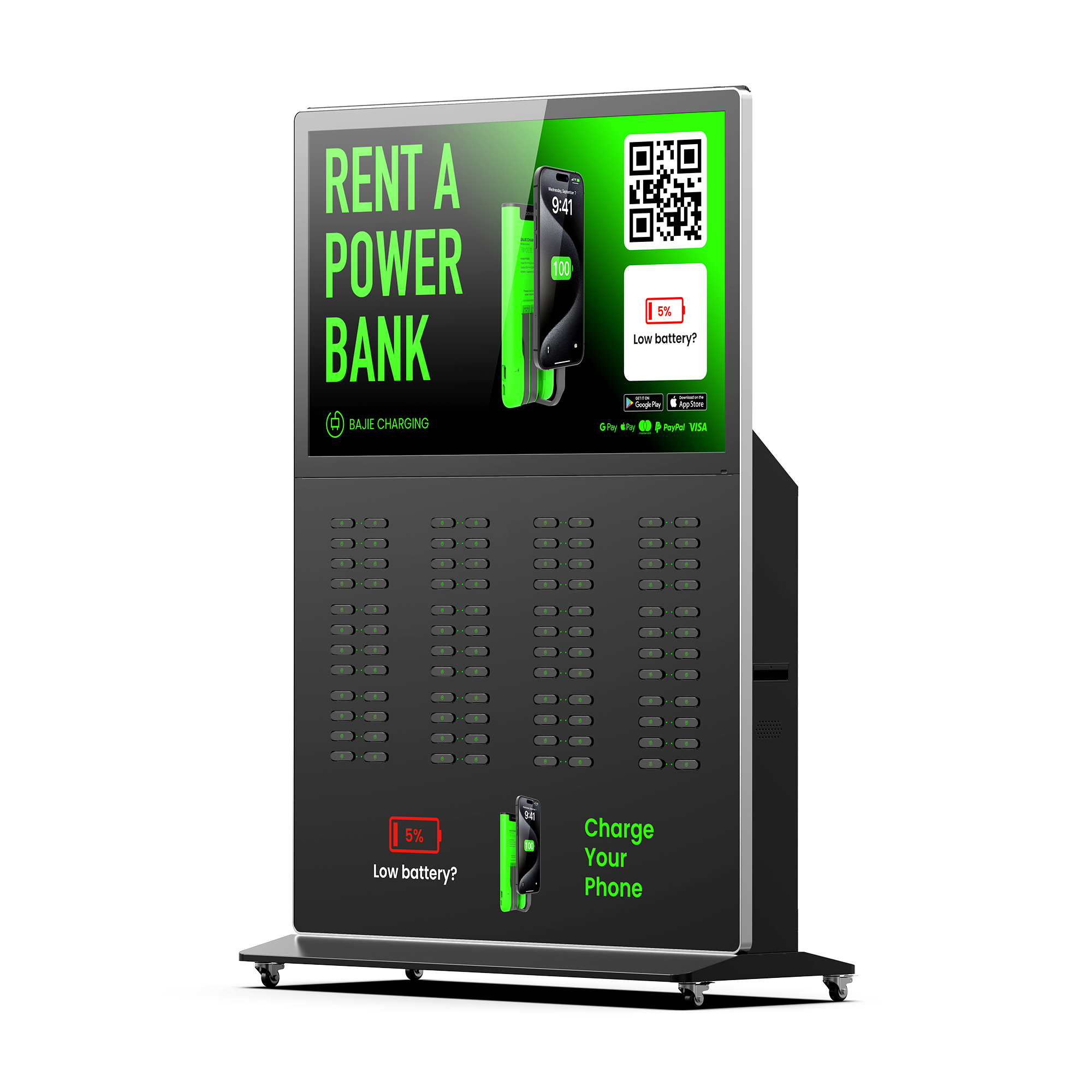 With advertising screen, suitable for places with high traffic , suchas shopping malls, museums.