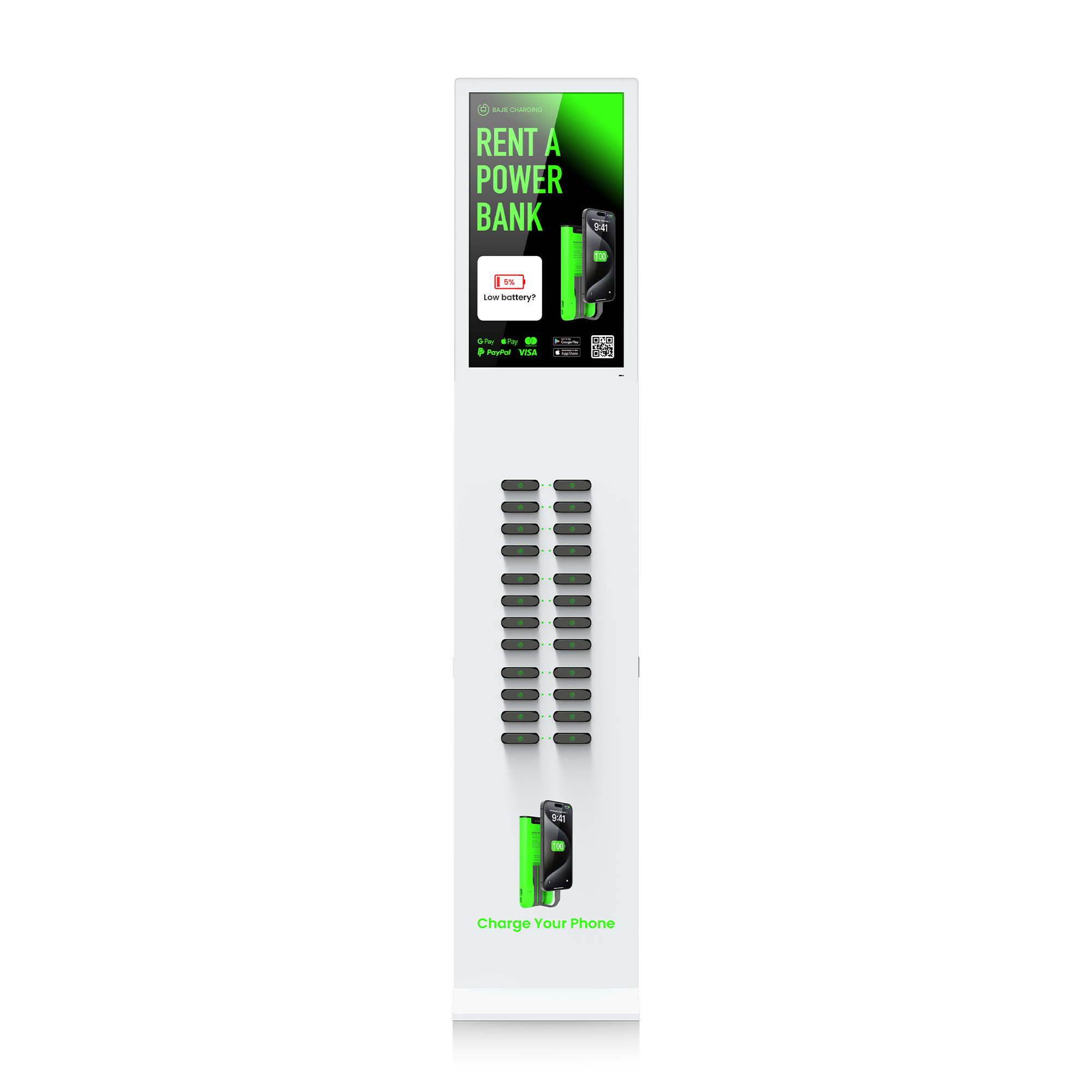 With advertising screen, suitable for places with high traffic, such as shopping malls, museums.