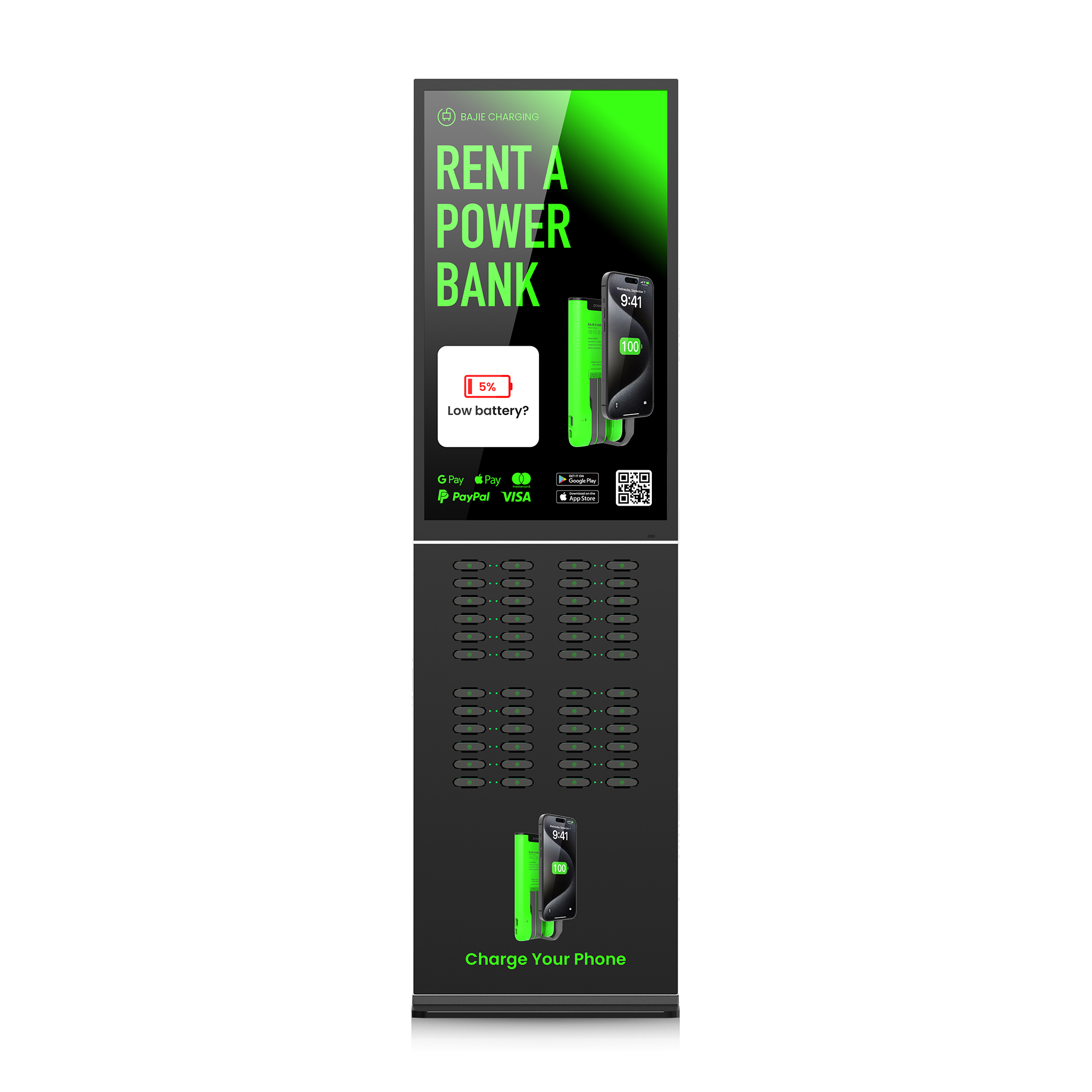 With advertising screen, suitable for places with high traffic, such as shopping malls, museums.