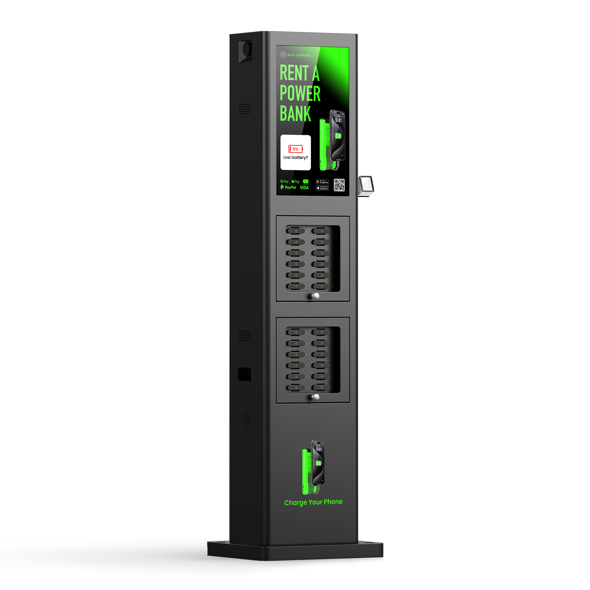 The machine is waterproof to IP54 and can be placed outdoors in all kinds of weather, especially for large outdoor events such as music festivals.