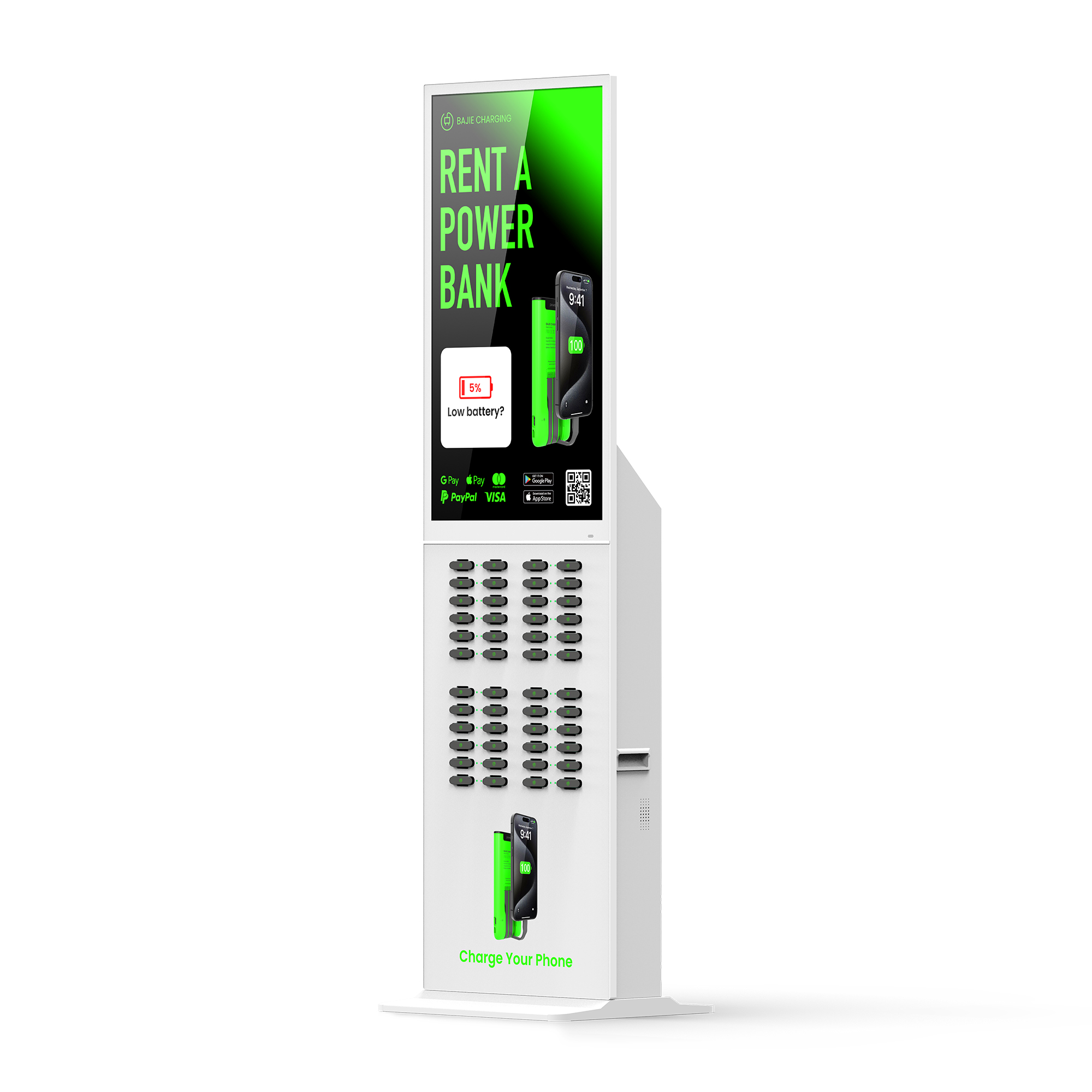 With advertising screen, suitable for places with high traffic, such as shopping malls, museums.