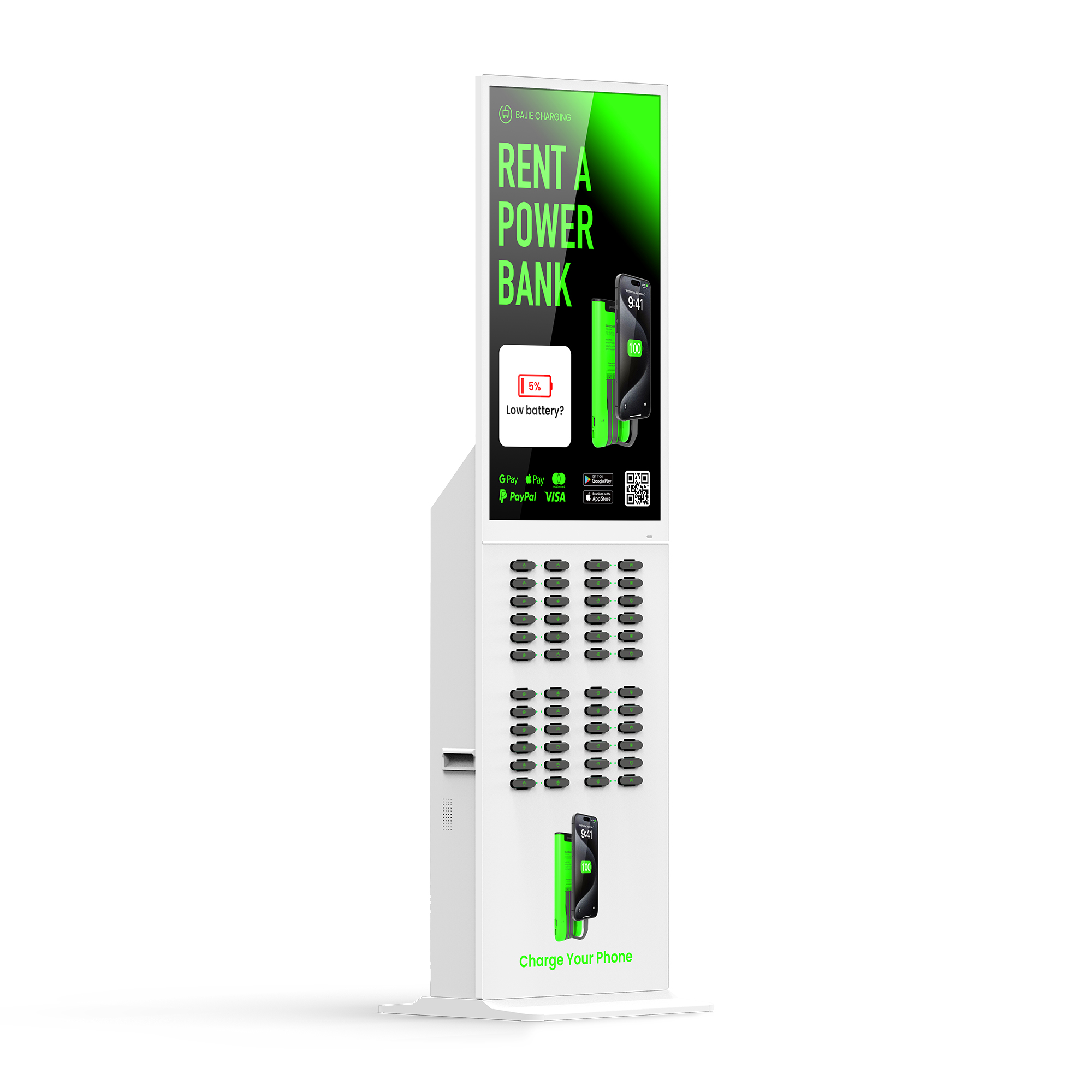 With advertising screen, suitable for places with high traffic, such as shopping malls, museums.