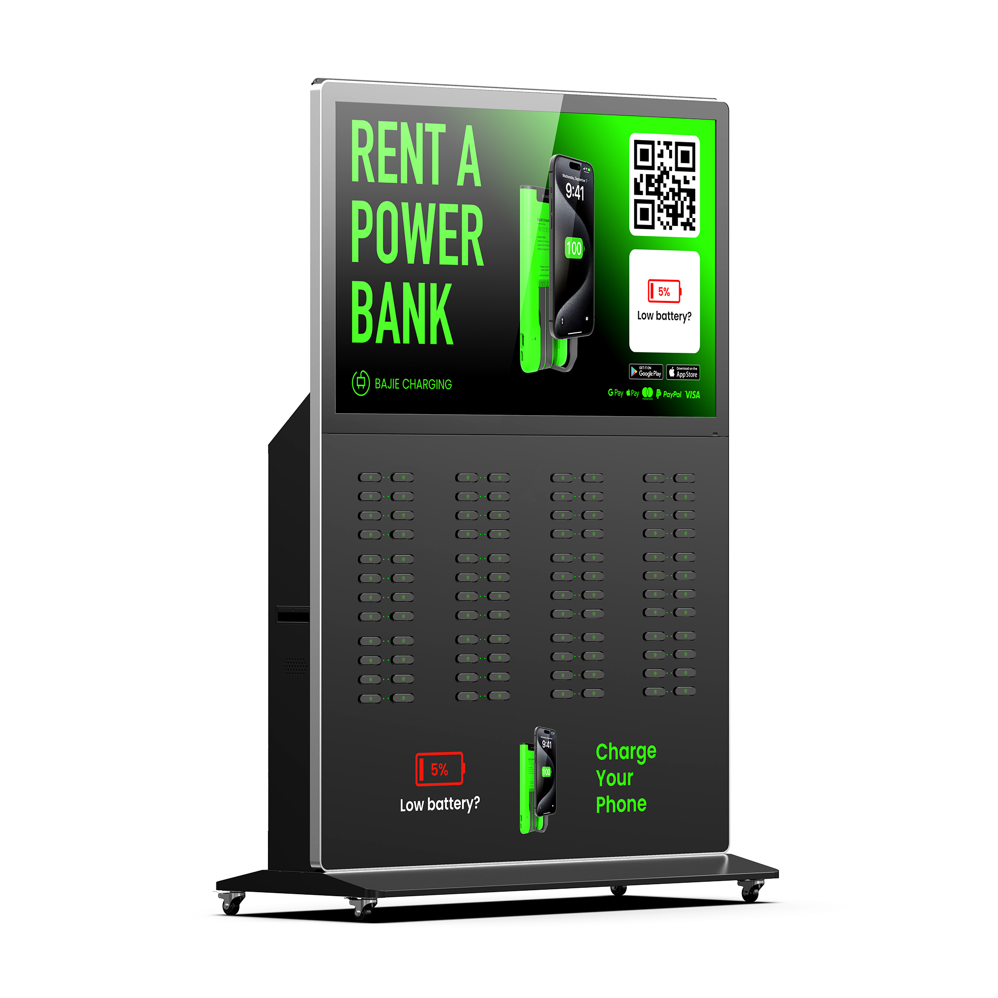 With advertising screen, suitable for places with high traffic , suchas shopping malls, museums.