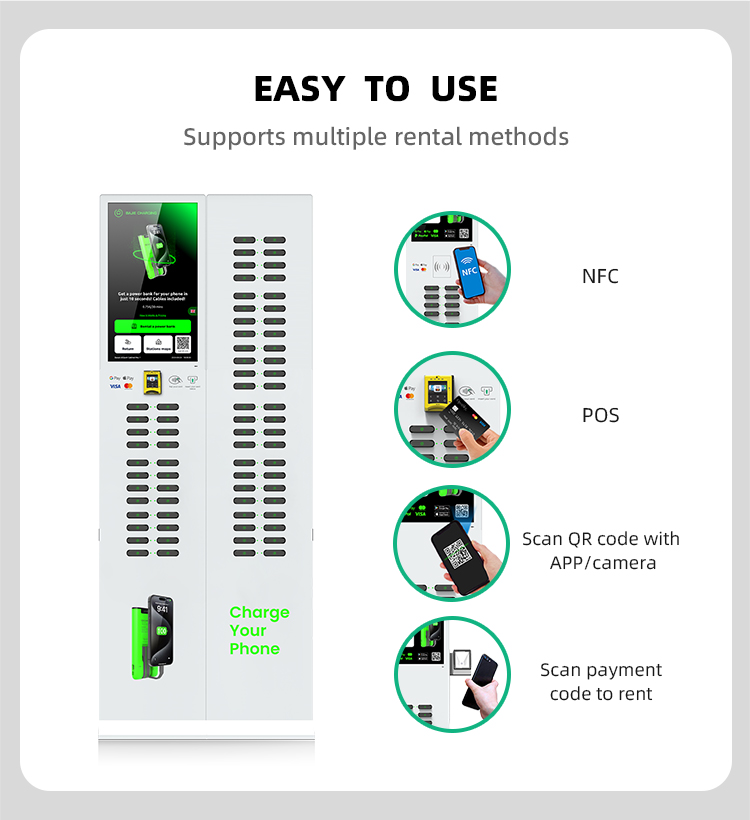 72 slots & with 23.8 inch touch screen & vertical shared power bank rental station