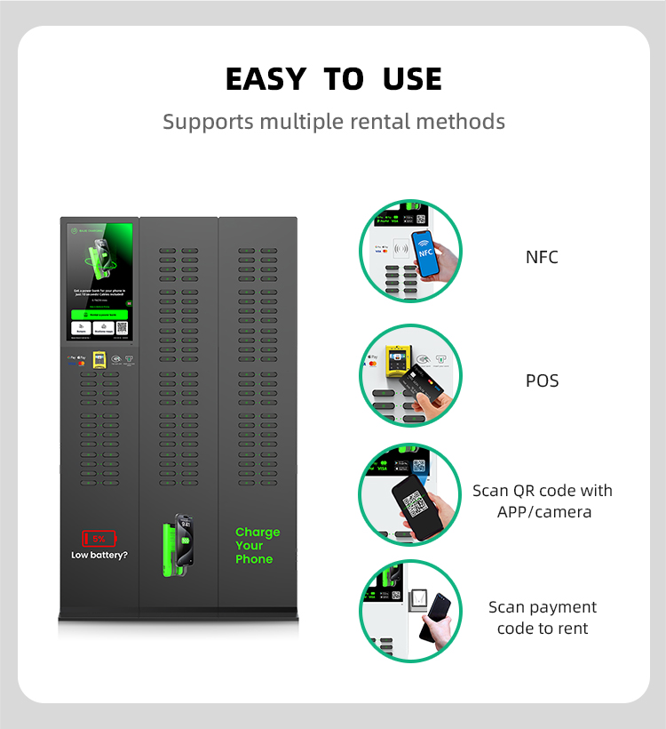 120 slots & with 23.8 inch touch screen & vertical shared power bank rental station