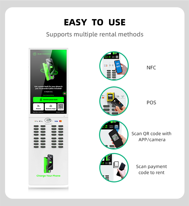 32 slots & with 43 inch touch screen & vertical shared power bank rental station
