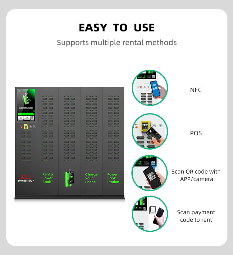 216 slots & with 23.8 inch touch screen & vertical shared power bank rental station