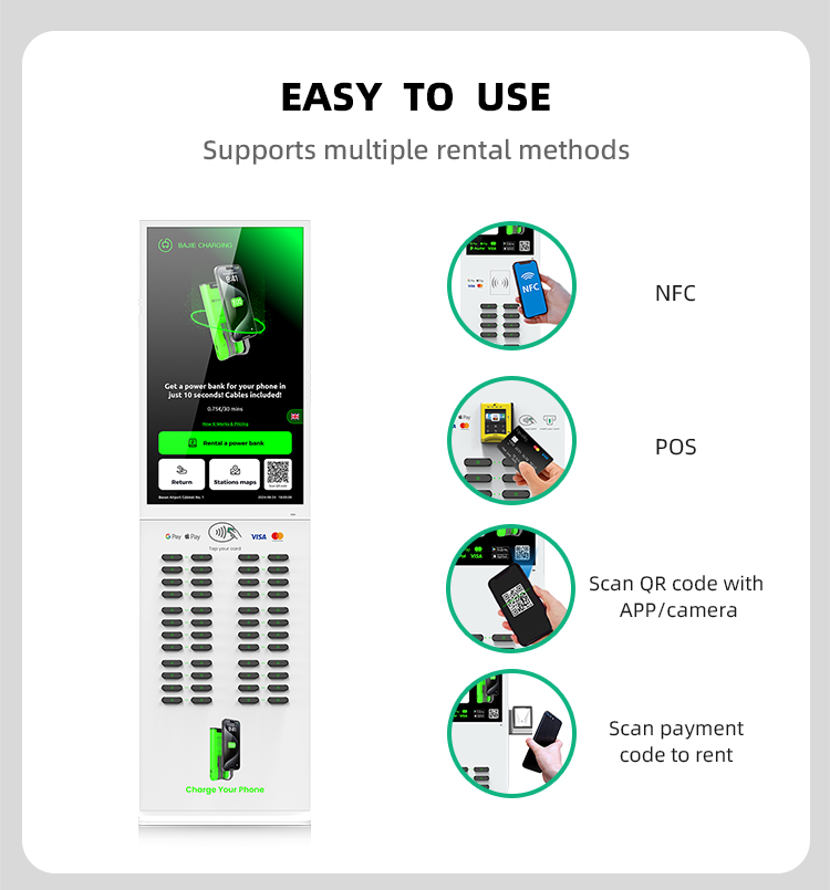 48 slots & with 43 inch touch screen & vertical shared power bank rental station