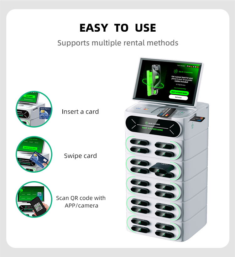 20 slots & touch screen & credit card shared power bank rental station