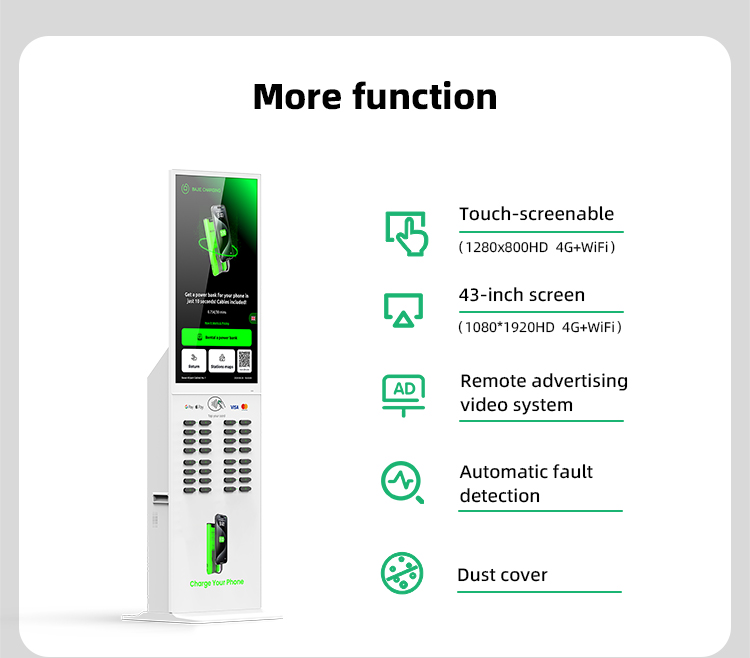 32 slots & with 43 inch touch screen & vertical shared power bank rental station