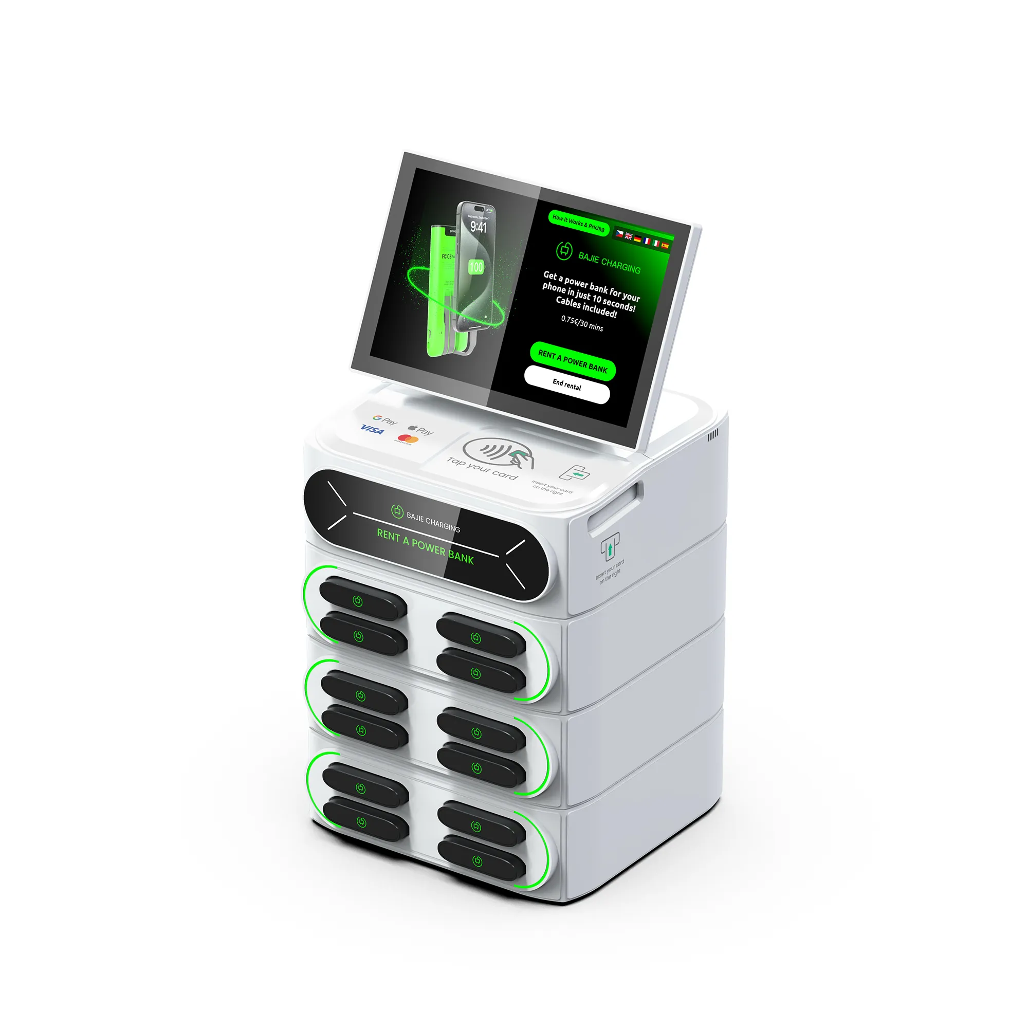 ​​12-Slot Cell Phone Charging Station + Touch & POS​​