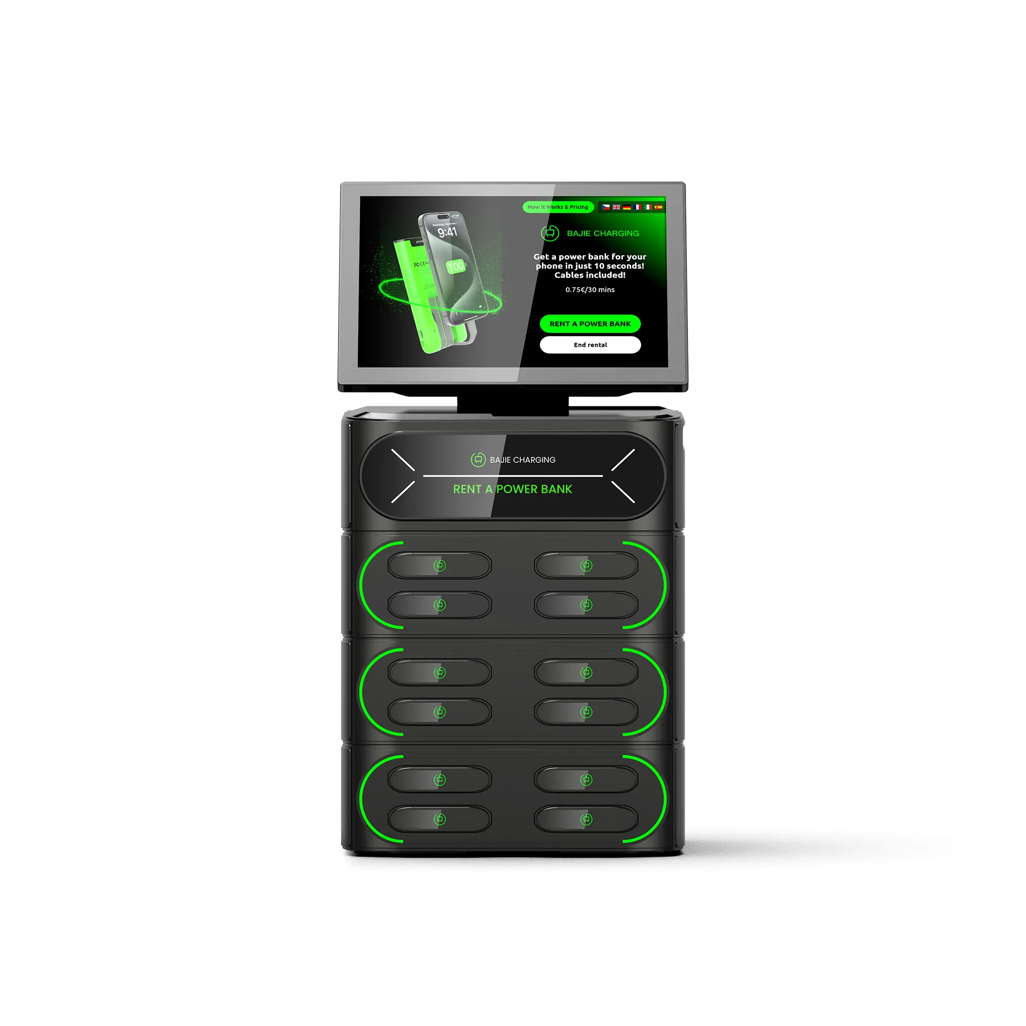 ​​12-Slot Cell Phone Charging Station + Touch & POS​​